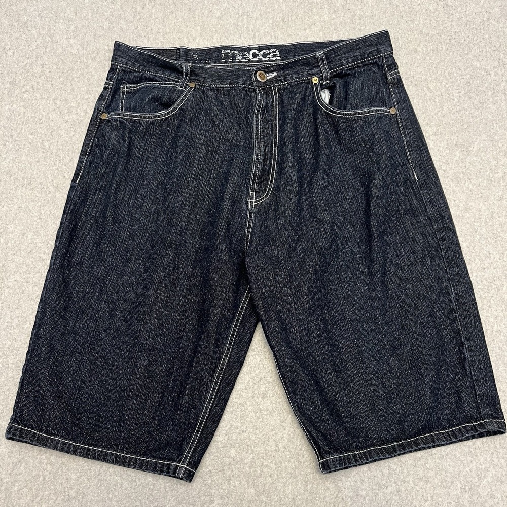 Mecca Shorts Men's 40 Blue Denim Wide Leg Baggy Hip Hop Streetwear Flap Pocket